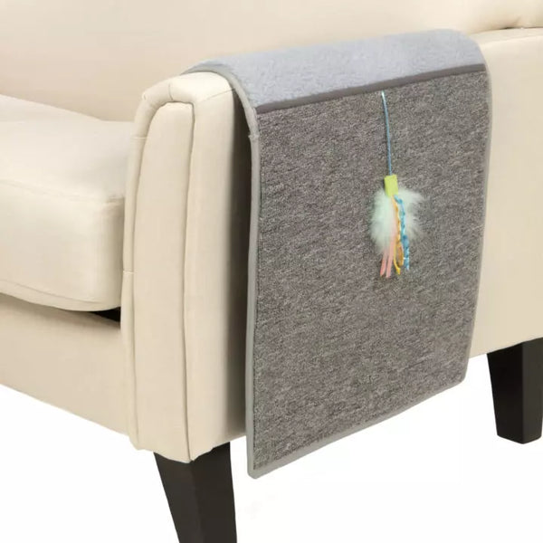 Petlinks Claw Cushion Furniture Protecting Carpet & Sherpa Cat Scratch Mat with Dangling Ribbon Toy Drapes on Furniture